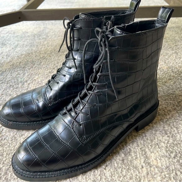 Sam Edelman Black Croc-Embossed Ankle Boots - Picture 1 of 7